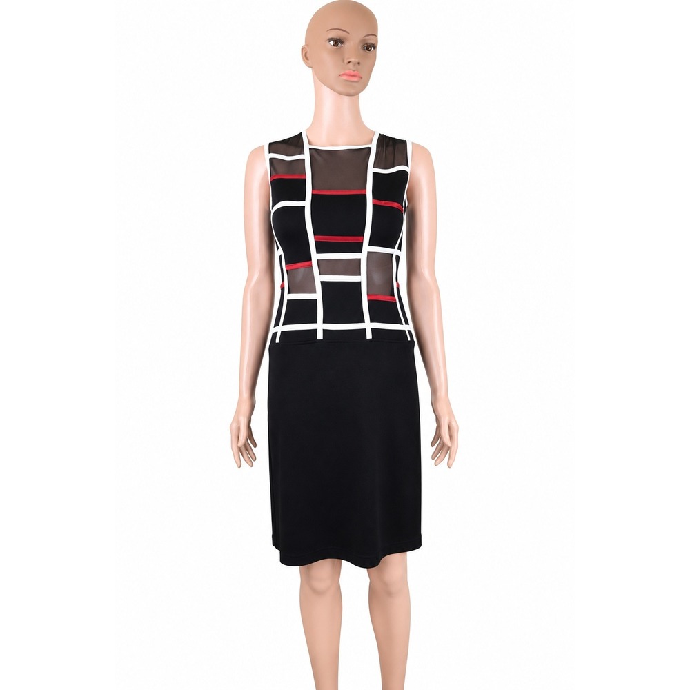 Vintage Tadashi Petite PXS Black Mesh Geometric Sheath Dress Made in USA